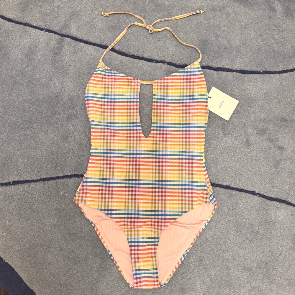 NEW Onia Eliza One Piece Swimsuit | Rainbow Plaid | Size Small